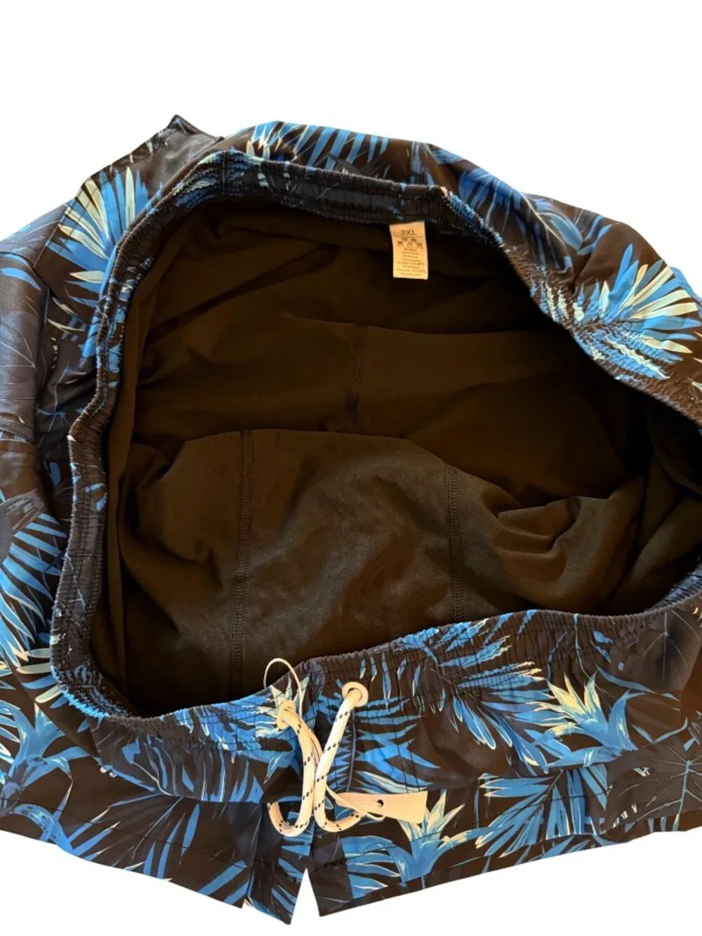 Zeetoo Mens 2XL Swim Trunks Navy Blue Tropical Print Lined Drawstring Shorts